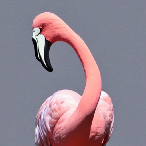 Prompt: a marble statue of a flamingo painted in a rose pink shade, close-ups, varying angles, warm lighting,