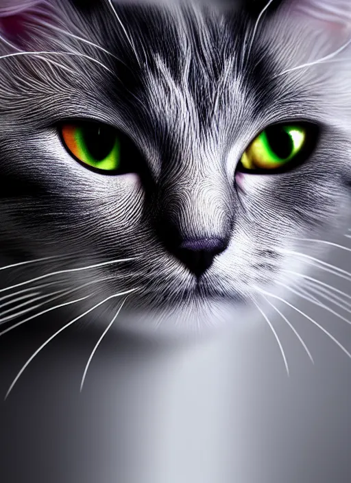 Image similar to 8 k uhd a silver fractal cat