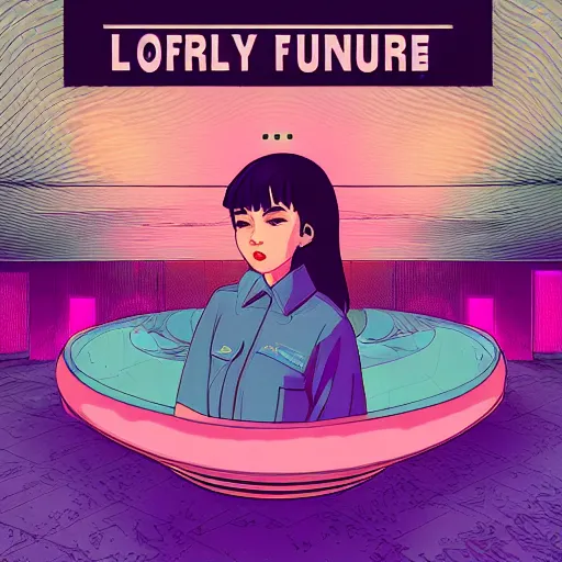 Image similar to lofi vaporwave retro futurism album artwork underground unknown lonely girl