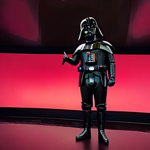 Image similar to rare photo of lord vader giving ted talk