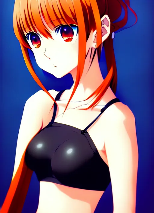 Image similar to anime portrait of a beautiful woman, blue - orange eyes, ilya kuvshinov, black clothing, anime, pixiv top monthly, trending on artstation, cinematic, danbooru, zerochan art, kyoto animation