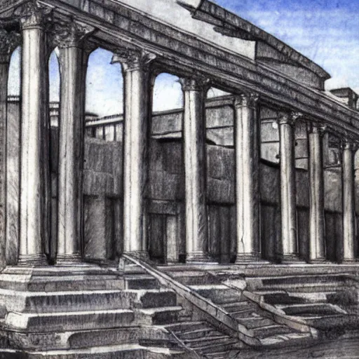Prompt: architects sketch of the Roman collesium