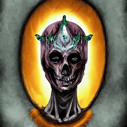 Prompt: Horrific death princess, ghastly creature portrait, extremes realistic lich, dark, eerie, creepie