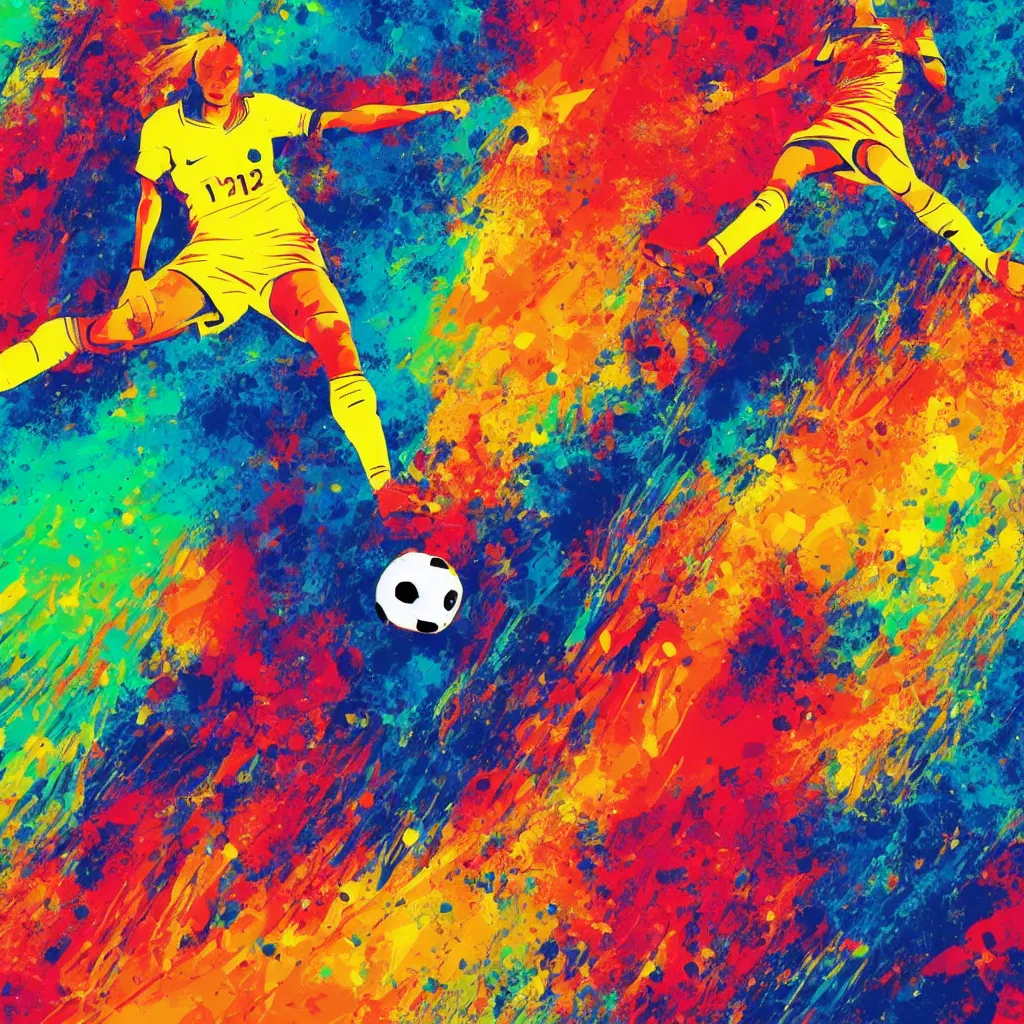 Prompt: colorful abstract art of a female soccer player