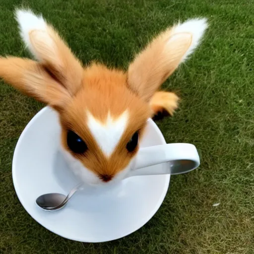 Prompt: eevee drinking coffee