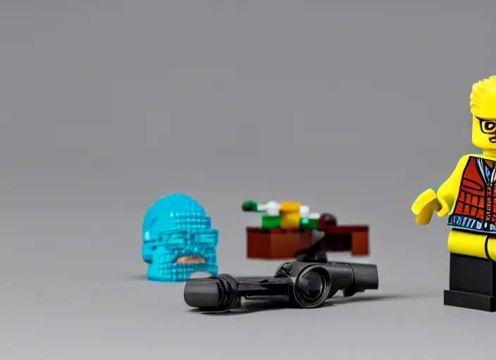 Image similar to product photo still of lego walter white, 8 k, 1 2 0 mm macro, f 1. 8, studio lighting, key light