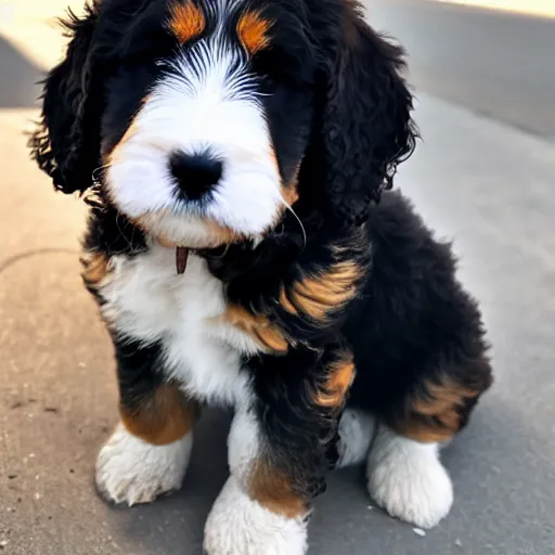 Image similar to Bernedoodle puppy with huge eyes