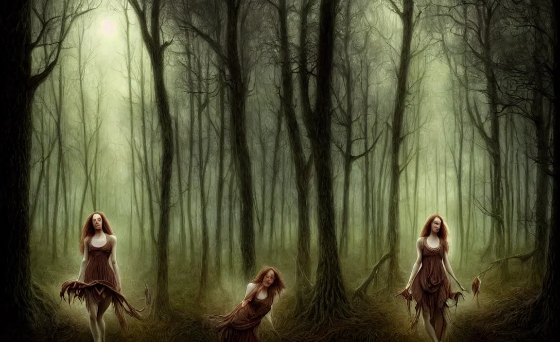 Image similar to epic professional digital art of hungry 👩💃 in forest, faint atmospheric lighting, painted, intricate, detailed, by leesha hannigan, wayne haag, reyna rochin, ignacio fernandez rios, mark ryden, iris van herpen, best on artstation, cgsociety, epic, stunning, gorgeous, much wow, cinematic, masterpiece.