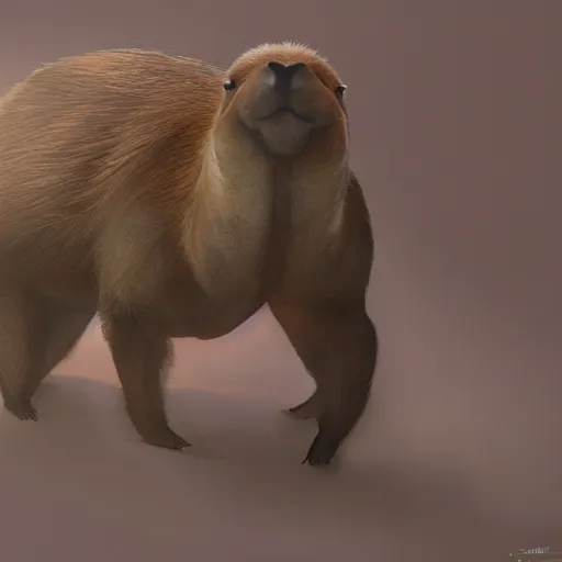 Image similar to a high quality photo of an antropomorphic capybara wearing a suit, 3d scene, render, ultra realistic, zenith view, Greg Rutkowski, artstation, cgsociety, unreal engine