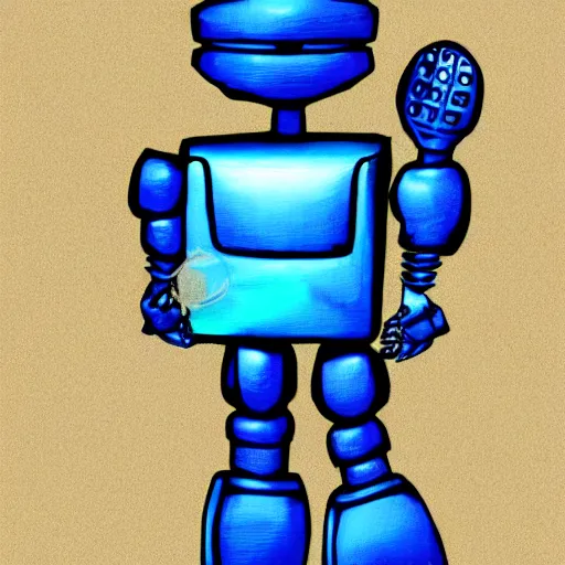 Image similar to a cute blue metallic robot in the style of donatello's david