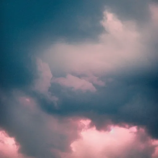 Image similar to a pink and cyan fluffy cloud. moody and melanchonic.