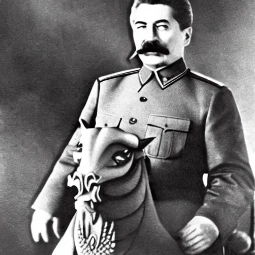 Image similar to photo of Joseph Stalin riding a dragon,