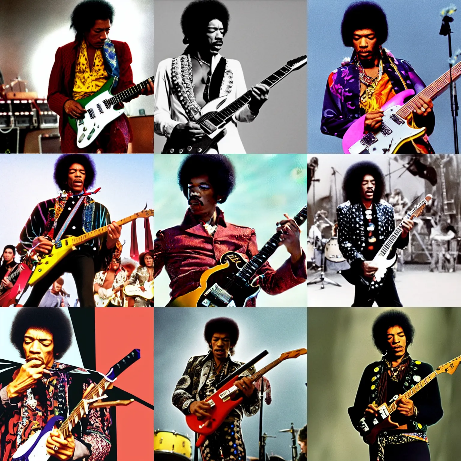 Prompt: UHD movie still of Jimi Hendrix playing Flying V guitar