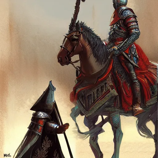 Image similar to a royal knight saluting his king by marc simonetti