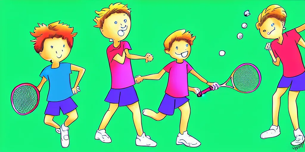 Image similar to comic digital art of kids playing tennis by marvel