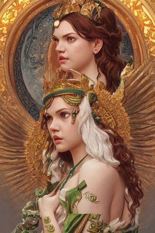 Image similar to ultra realistic illustration, a jade statue of hannah murray as the goddess athena, intricate, elegant, highly detailed, digital painting, artstation, concept art, smooth, sharp focus, illustration, art by artgerm and greg rutkowski and alphonse mucha