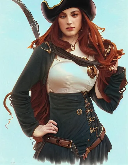 Image similar to fully clothed armed female pirate captain. sun, summer, strength, knowledge, smart, portrait, symmetrical, highly detailed, digital painting, artstation, smooth, sharp focus, illustration, strength, art by artgerm and alphonse mucha and louis theophile hingre. 8 k