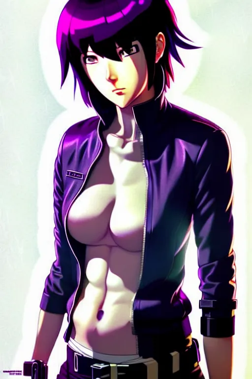 Image similar to a fullbody portrait of motoko kusanagi the major ghost in the shell : : stand alone complex, under repairs, maintenance : : by ilya kuvshinov, rossdraws, artgerm, sola digital arts, anti aliasing, raytracing : :