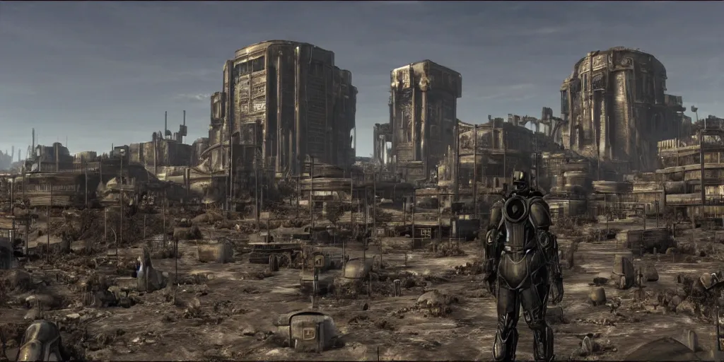 Prompt: brotherhood of steel from fallout : new vegas game, matte painting,