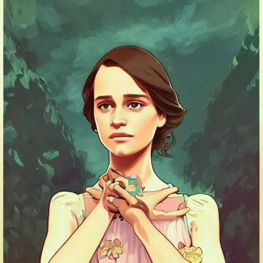 Prompt: the irresistable nonbinary Alicia Vikander, highly detailed, artstation, digital illustration, concept art, by Kyoto Animation and Studio Ghibli, by Ilya Kuvshinov and Alphonse Mucha