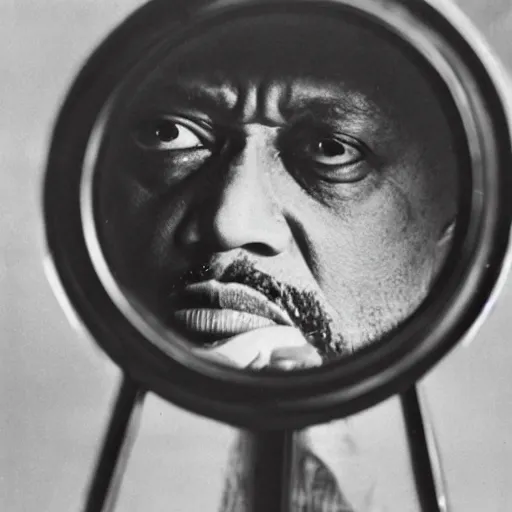 Image similar to closeup of a keyhole with charles mingus peering in from the other side