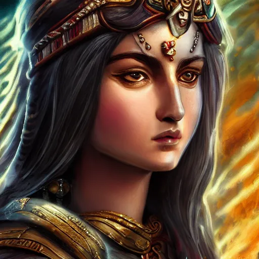 Image similar to highly detailed close up portrait of Athene, goddess of strategic war and wisdom, cinematic lightning, bright colors, intricate, masterpiece, photorealistic, hiperrealistic, sharp focus, high contrast, Artstation HQ, DeviantArt trending, 4k UHD, Unreal Engine 5