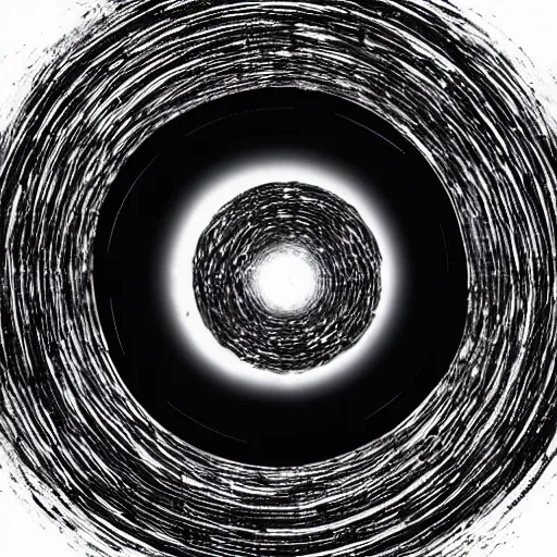 Image similar to a galactic disk like vortex of metal debris from space stations and other space objects in black, starless space, dark sci - fi movie scene