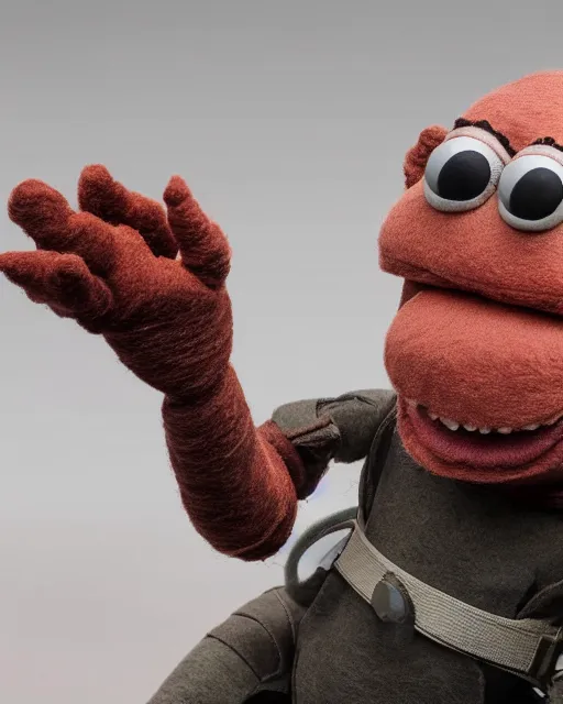 Image similar to death stranding sam as a muppet. highly detailed felt. hyper real photo. 4 k.