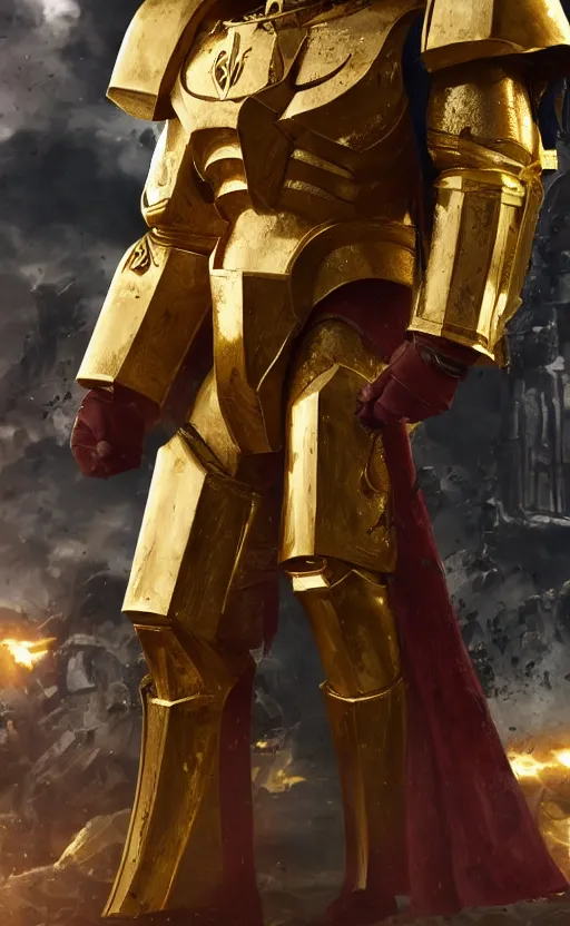 Image similar to angry Henry Cavill as warhammer 40k God-Emperor of Mankind dressed in his glowing golden power armor with no helmet. full-length portrait, beautiful face, long hair, painted by Donato Giancarlo, intricate fine armor rune details, cinematic, highly detailed, octane render