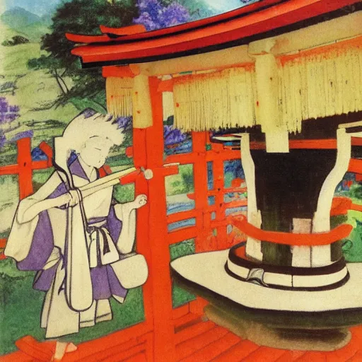 Ancient Japanese Painting Shinto Shrine · Creative Fabrica