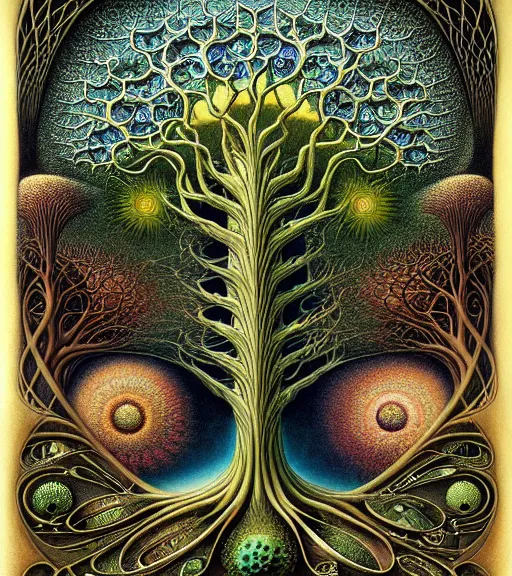 Image similar to tree of life by roger dean and andrew ferez, art forms of nature by ernst haeckel, divine chaos engine, symbolist, visionary, art nouveau, botanical fractal structures, organic, detailed, realistic, surreality