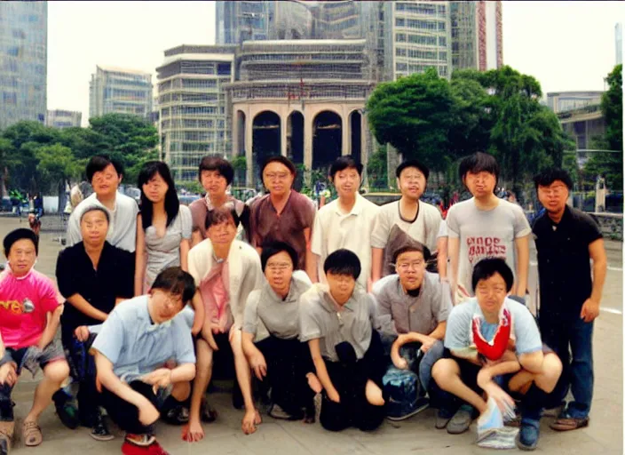 Prompt: we all looked so young in this old picture taken in shanghai 1 0 years ago