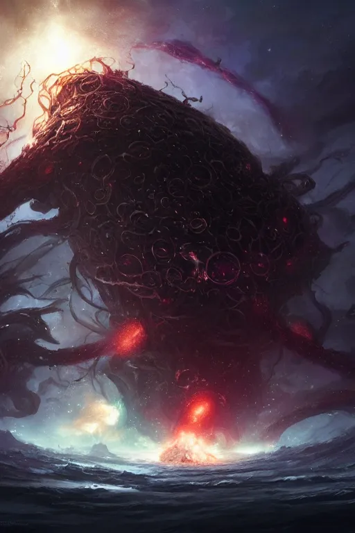 Prompt: azathoth devouring a galaxy, huge, towering, gigantic, high octane, 8 k, digital art, magic the gathering, mtg, by greg rutkowski, trending on artstation