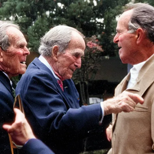 Prompt: George H.W. Bush punching a house