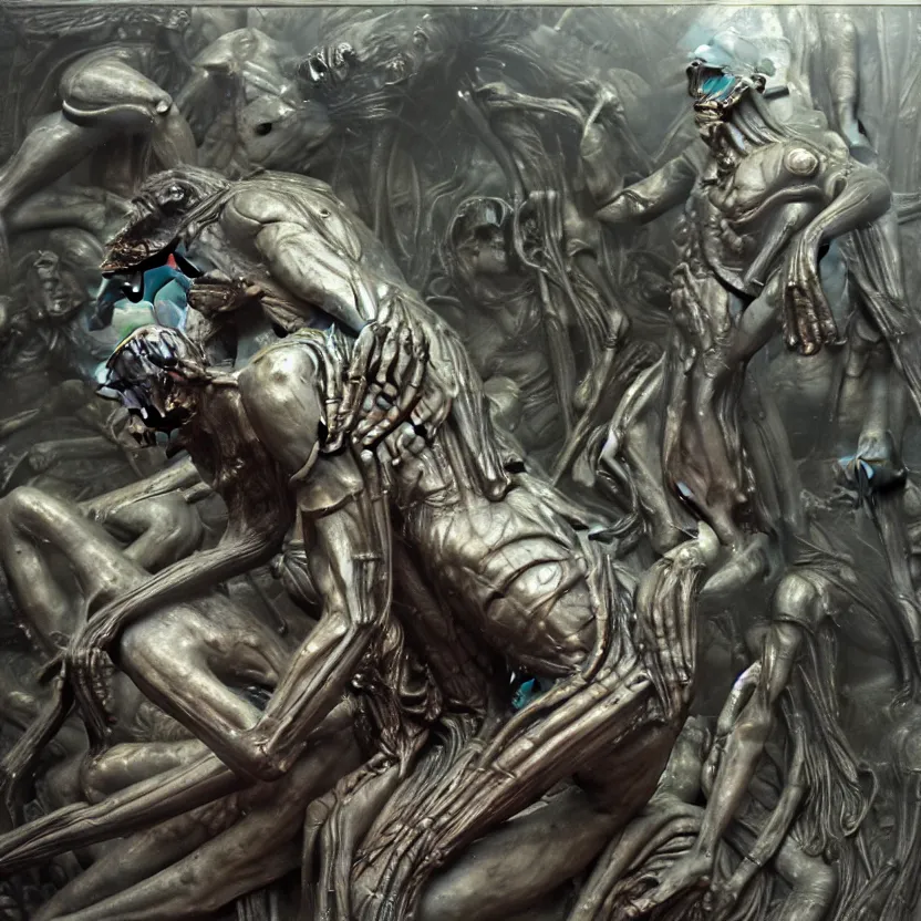 Image similar to still frame from Prometheus movie by Hajime Isayama, WH40k chaos Slaanesh succubus army by wayne barlowe by Ken Currie painted by Dariusz Zawadzki by giger by beksinski