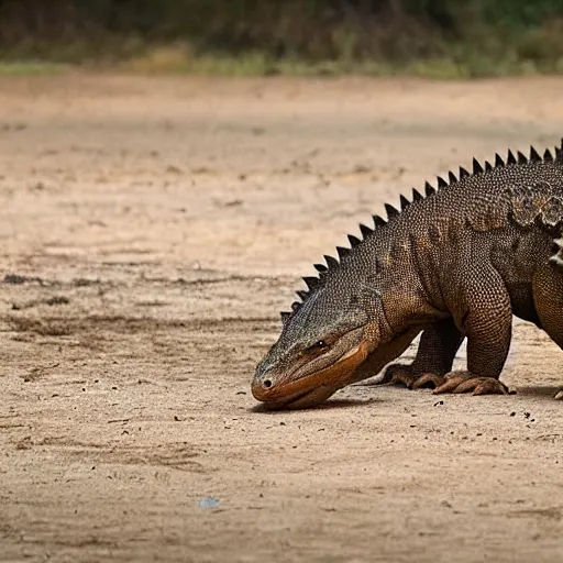 Image similar to a hybrid between a komodo-dragon and a pangolin, national geographic file-photo, photography