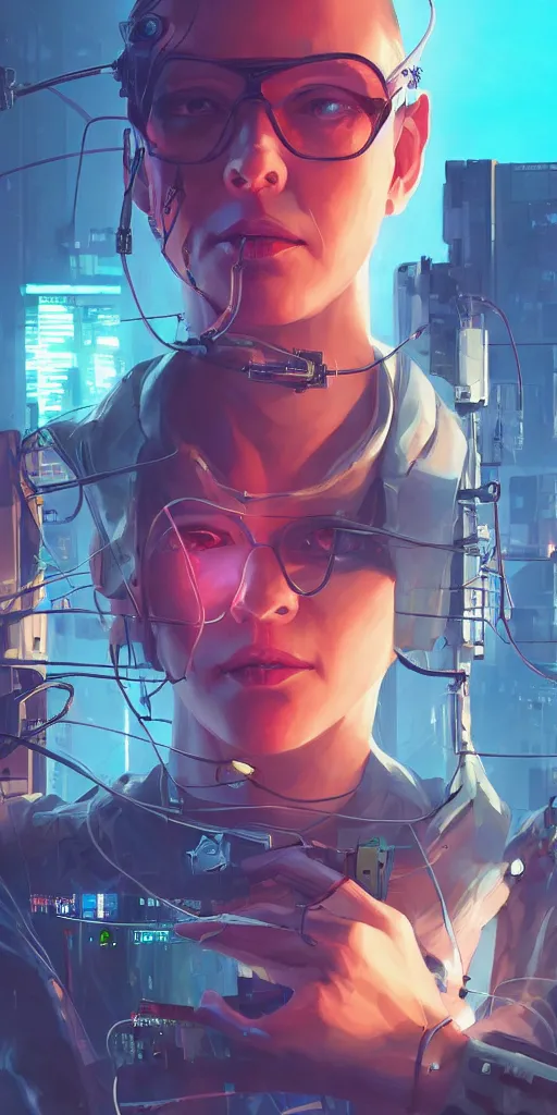 Image similar to cyberpunk hacker with server, lots of wires, art gta 5 cover, official fanart behance hd artstation by jesper ejsing, by rhads, makoto shinkai and lois van baarle, ilya kuvshinov, ossdraws