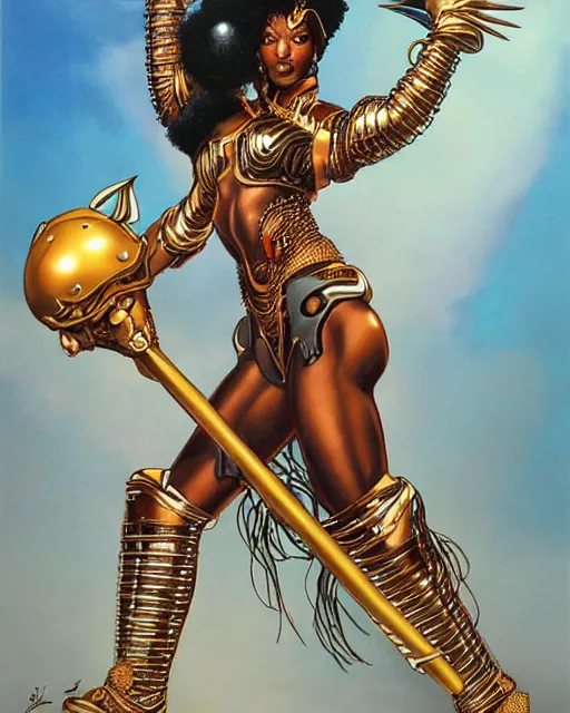 Image similar to female afrofuturism warrior queen, by hajime sorayama