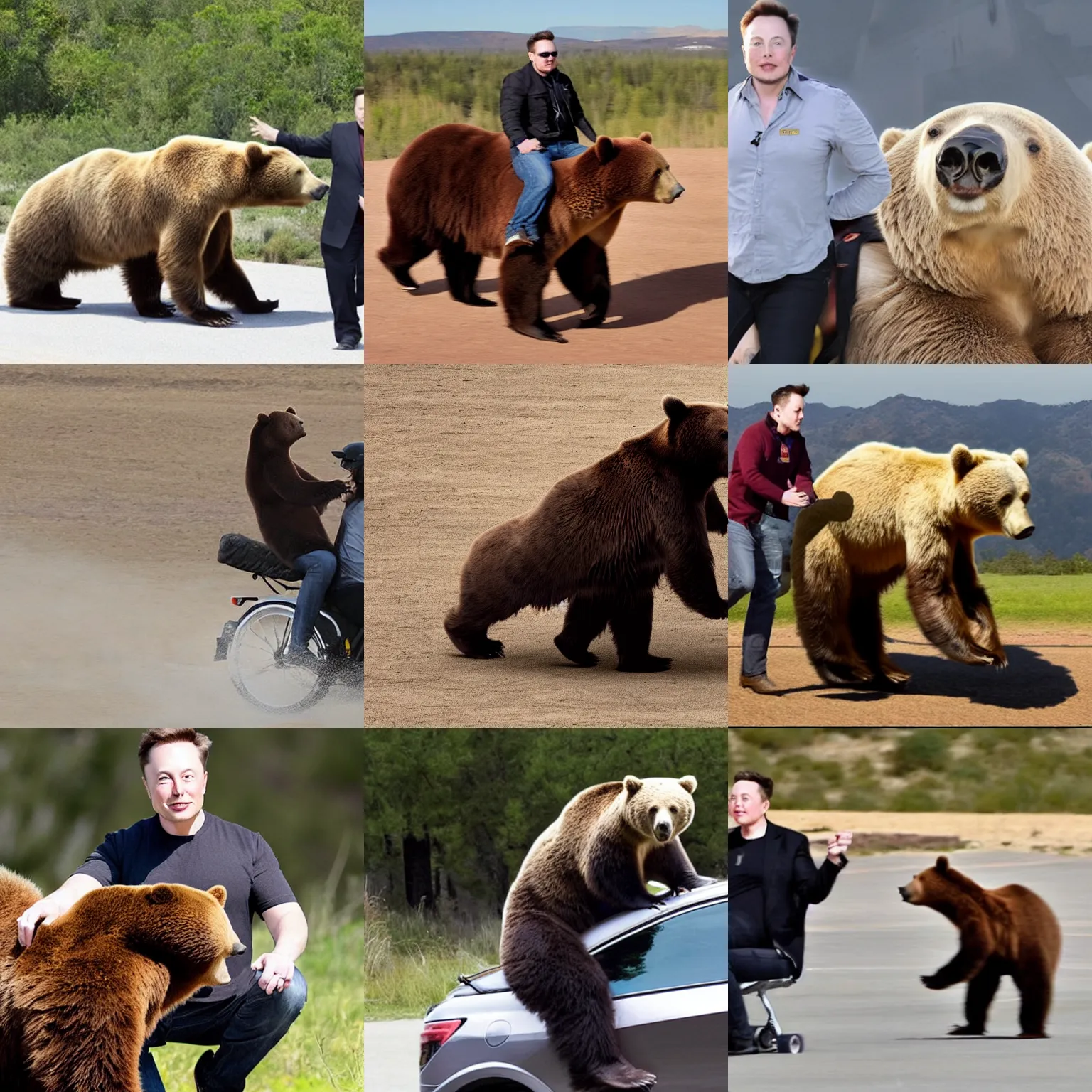 Prompt: elon musk riding a bear