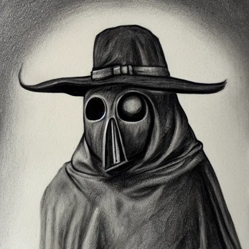 Prompt: Plague doctor charcoal painting