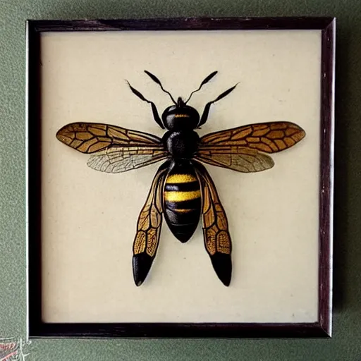 Prompt: antique framed 🐝, entomology specimen, victorian, scientific, symmetry, hd,