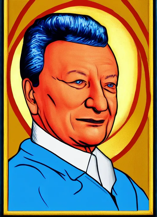 Image similar to president yeltsin smokes a cigarette, icon with a halo, color art in church style 4 k