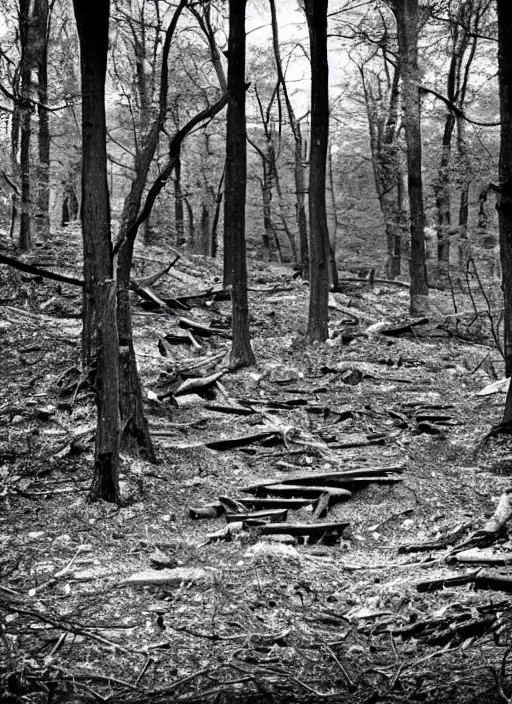 Image similar to old lost footage in black and white of a sanatorium in a beautiful forest overgrown and burning,hyper realistic 8K HD real life photo