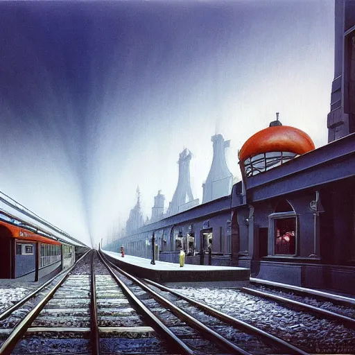 Prompt: and endless train station, it goes in forever, dreamscape surreal masterpiece. Zdzislaw, barlowe. 8k.