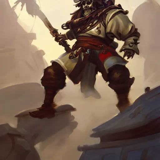 Image similar to greg manchess portrait painting of partially armored undead pirate captain lechuck as overwatch character, medium shot, asymmetrical, profile picture, organic painting, sunny day, matte painting, bold shapes, hard edges, street art, trending on artstation, by huang guangjian, gil elvgren, ruan jia, greg rutkowski, gaston bussiere