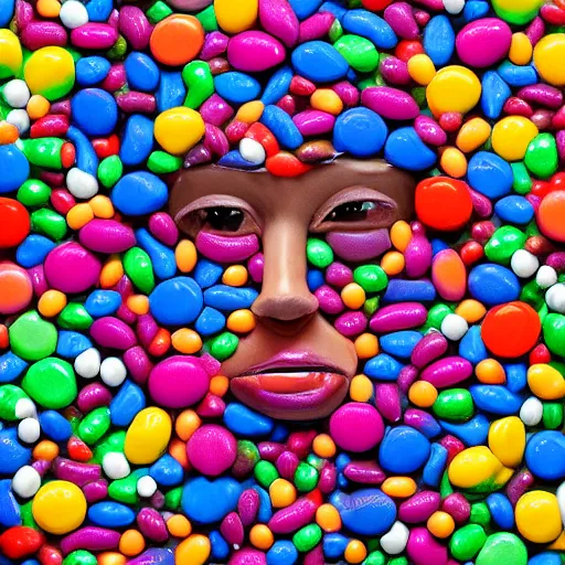 Prompt: a human made out of candy, digital art