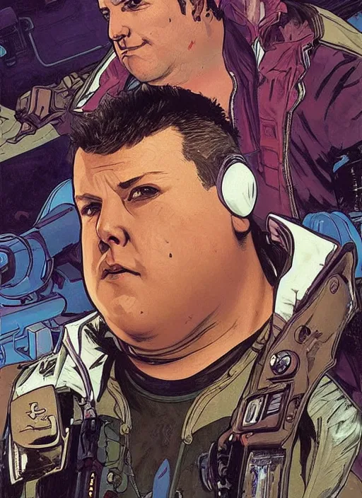 Image similar to cyberpunk paul blart fighting kickboxer. portrait by ashley wood and alphonse mucha and laurie greasley and josan gonzalez and james gurney. spliner cell, apex legends, rb 6 s, hl 2, d & d, cyberpunk 2 0 7 7. realistic face. vivid color. dystopian setting.