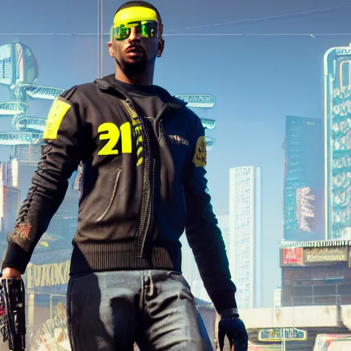 Prompt: 2 1 savage t pose in cyberpunk 2 0 7 7, gameplay screenshot, detailed