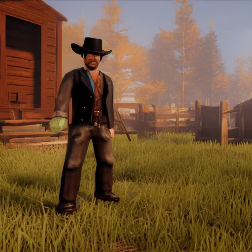 Prompt: Film still of Roblox Man, from Red Dead Redemption 2 (2018 video game)