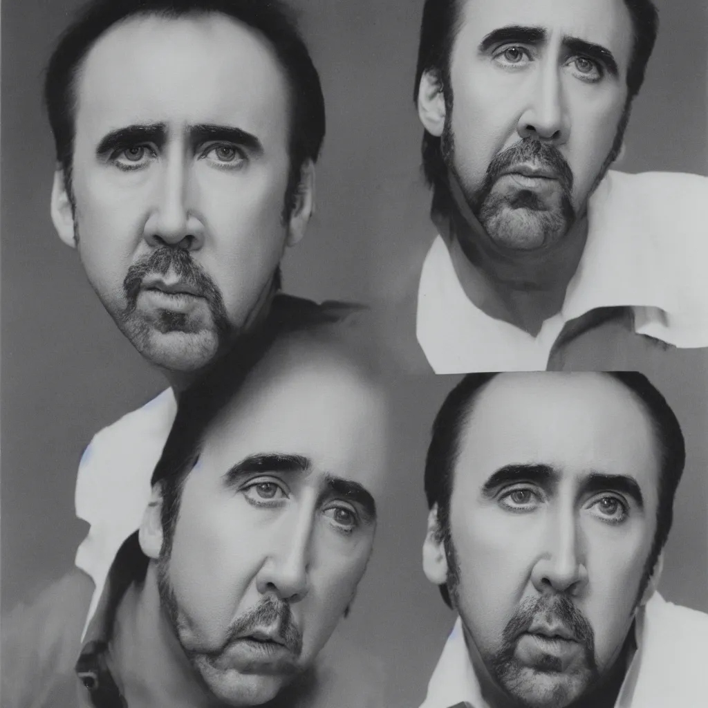 Image similar to nicolas cage headshot 1 9 8 3 photogram